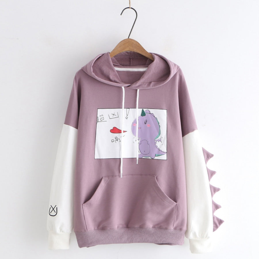 Kawaii Cartoon Dinosaur Print Hoodie